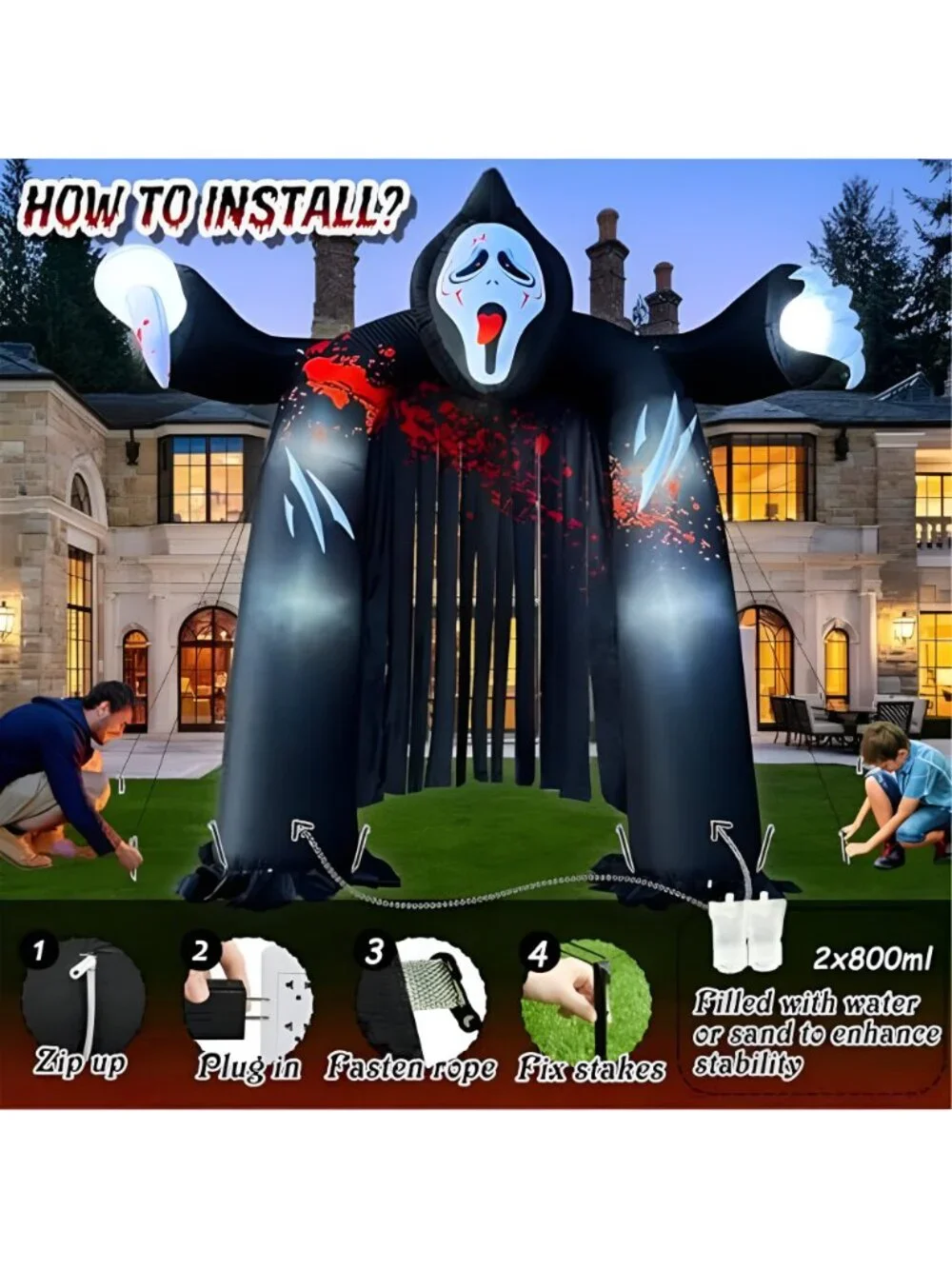 10 FT Halloween Inflatable Ghost Archway with Built-in LED Lights